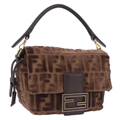 FENDI Zucca Canvas Mamma Baguette Shoulder Bag Brown Gold Auth 195343M