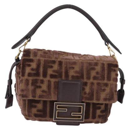 FENDI Zucca Canvas Mamma Baguette Shoulder Bag Brown Gold Auth 195343M
