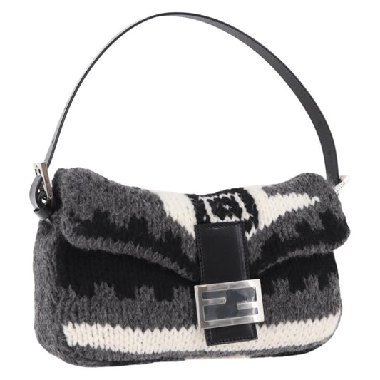 FENDI Mamma Baguette Bag Lana Grigia Originale | Borsa a Tracolla Argento