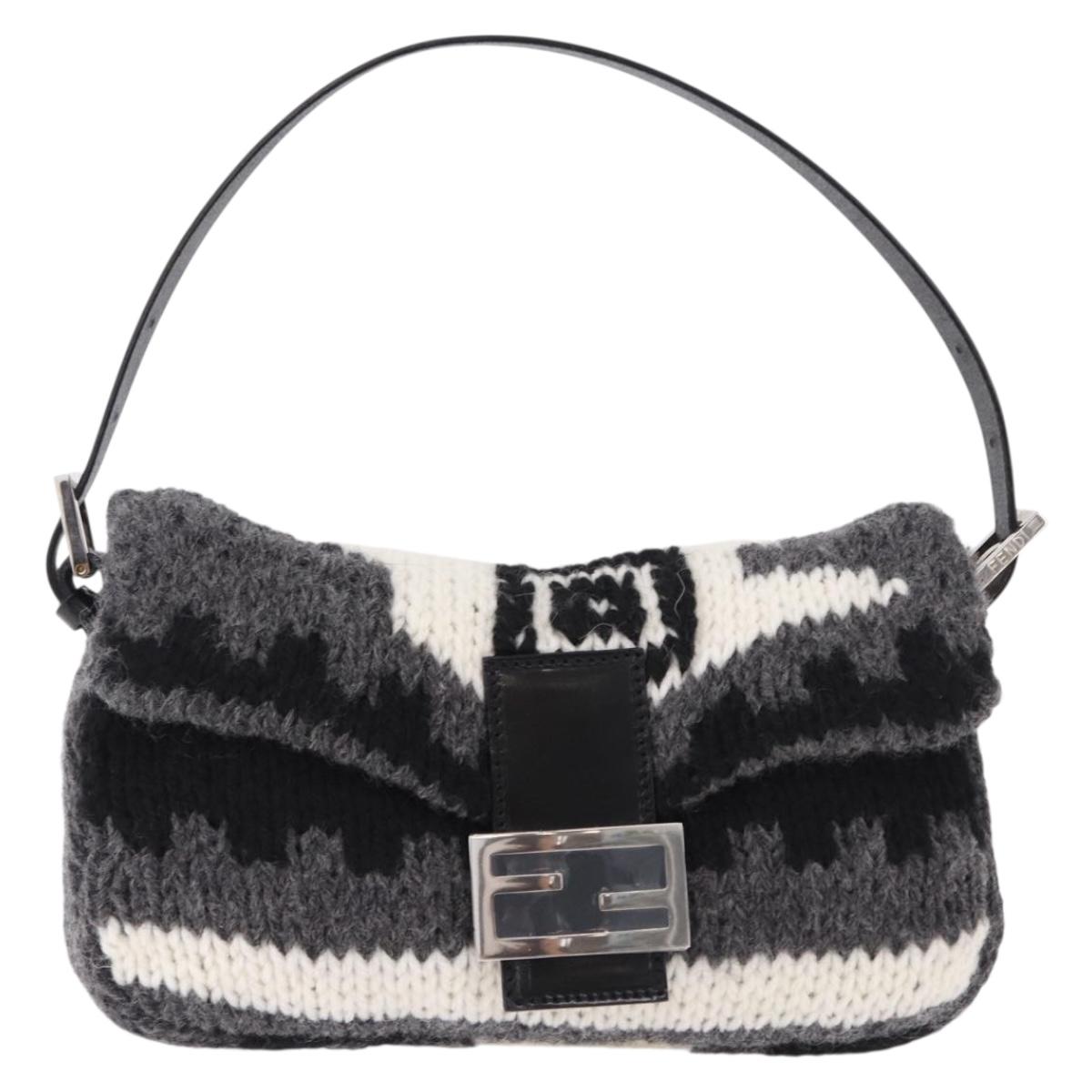 FENDI Mamma Baguette Bag Lana Grigia Originale | Borsa a Tracolla Argento