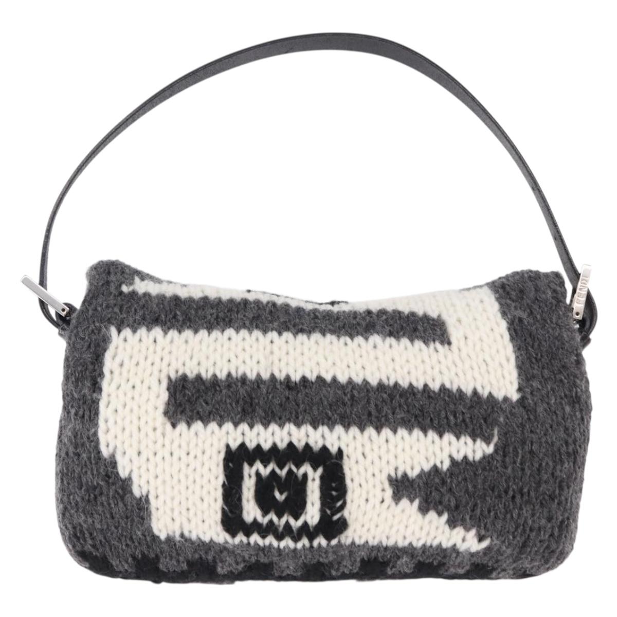 FENDI Mamma Baguette Bag Lana Grigia Originale | Borsa a Tracolla Argento