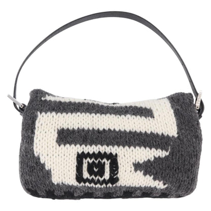 FENDI Mamma Baguette Bag Lana Grigia Originale | Borsa a Tracolla Argento