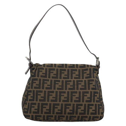 FENDI Zucca Canvas Mamma Baguette Shoulder Bag Brown Silver Auth BA14590V