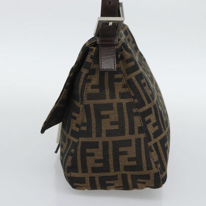 FENDI Zucca Canvas Mamma Baguette Shoulder Bag Brown Silver Auth BA14590V