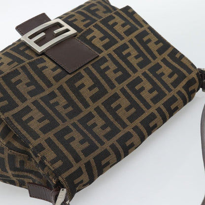 FENDI Zucca Canvas Mamma Baguette Shoulder Bag Brown Silver Auth BA14590V