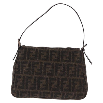 FENDI Zucca Mamma Baguette Shoulder Bag Wool Brown Silver Auth BA14700SAV
