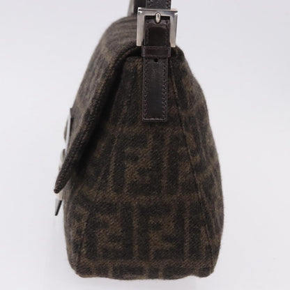 FENDI Zucca Mamma Baguette Shoulder Bag Wool Brown Silver Auth BA14700SAV