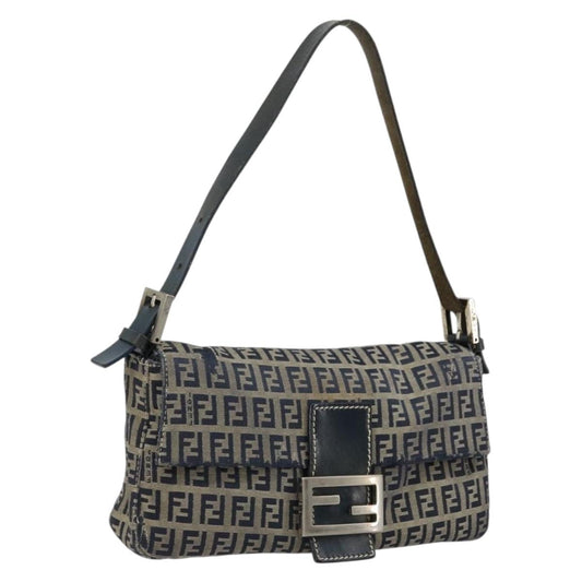 FENDI Zucchino Canvas Baguette Bag Navy Originale | Mamma Baguette Argento