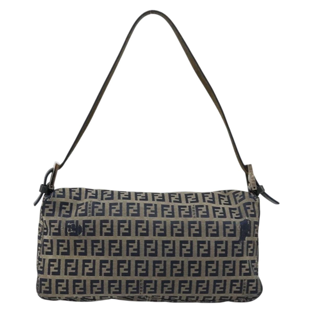 FENDI Zucchino Canvas Baguette Bag Navy Originale | Mamma Baguette Argento