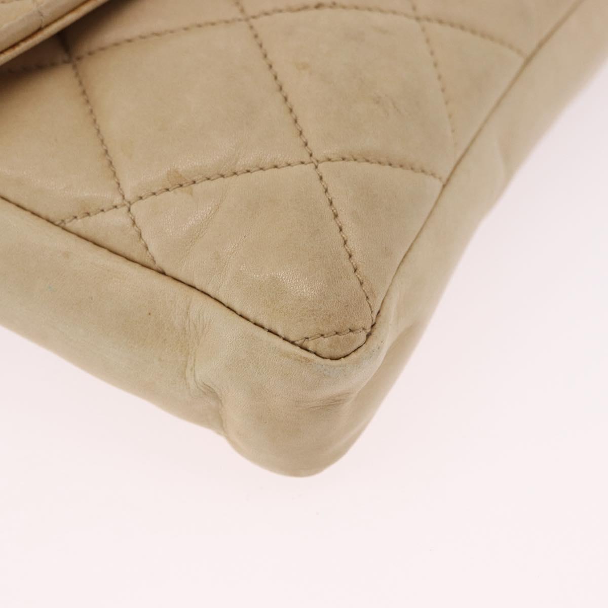 CHANEL Matelasse Waist Bag Lamb Skin Beige Gold CC Auth bs36144
