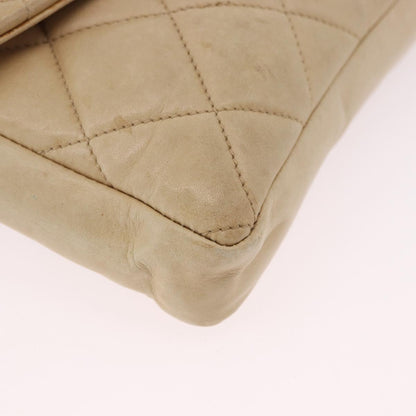 CHANEL Matelasse Waist Bag Lamb Skin Beige Gold CC Auth bs36144