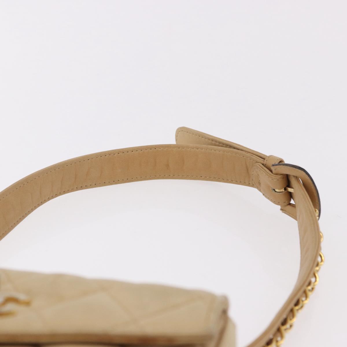 CHANEL Matelasse Waist Bag Lamb Skin Beige Gold CC Auth bs36144