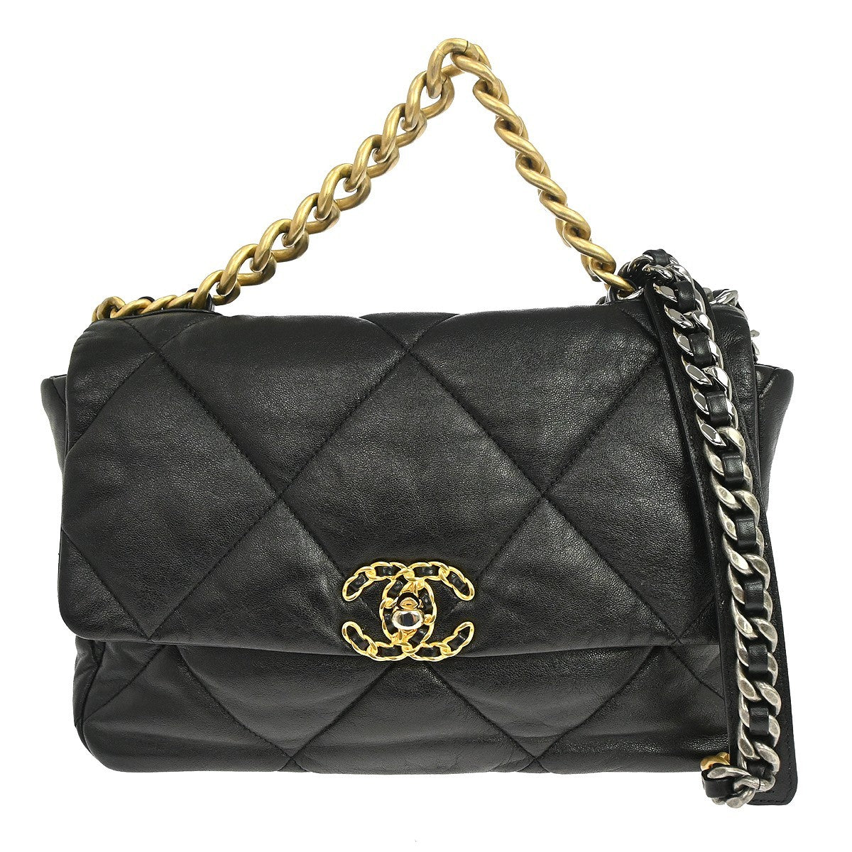 Chanel 19 Large in Pelle di Agnello Nero Vintage
