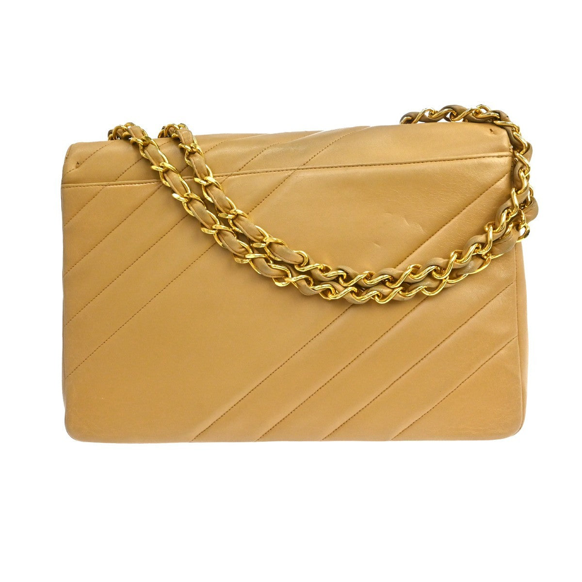 Chanel Bias Stitch Borsa a Spalla Media in Pelle Beige Vintage – foto 2