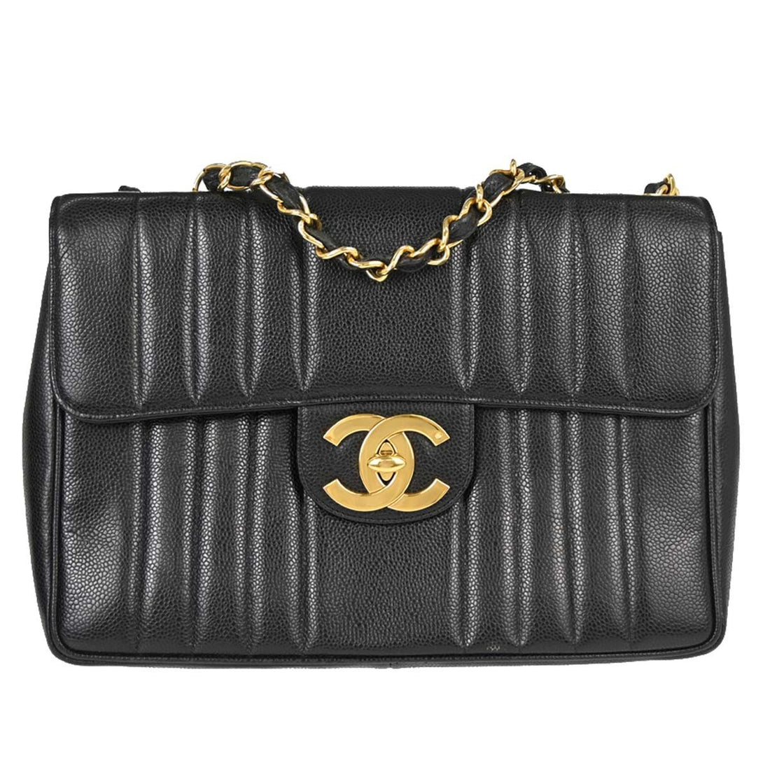 Chanel Black Calfskin Jumbo Mademoiselle Classic Flap Bag Vintage