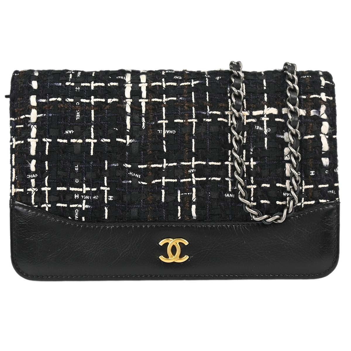 Chanel Black Calfskin Tweed WOC Wallet on Chain Shoulder Bag Vintage