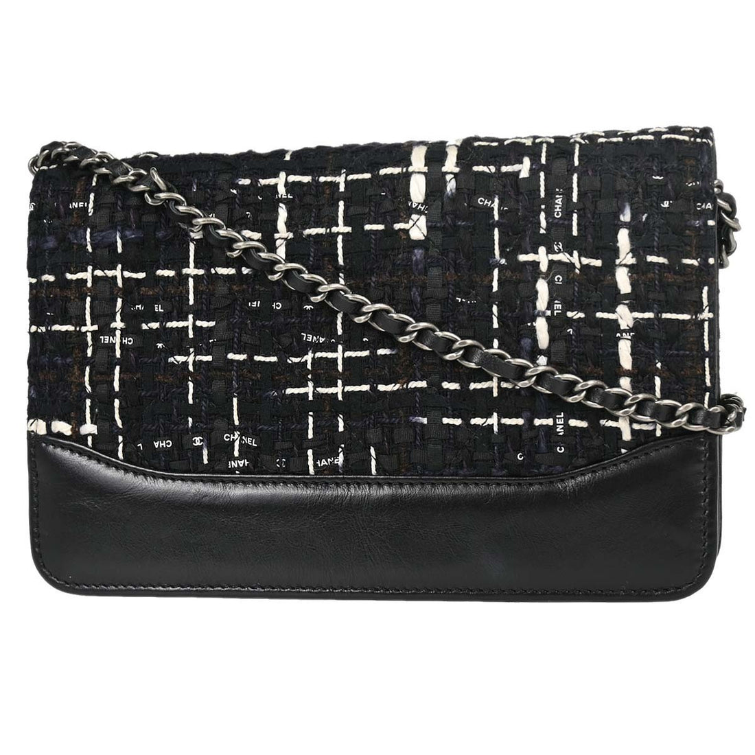 Chanel Black Calfskin Tweed WOC Wallet on Chain Shoulder Bag Vintage