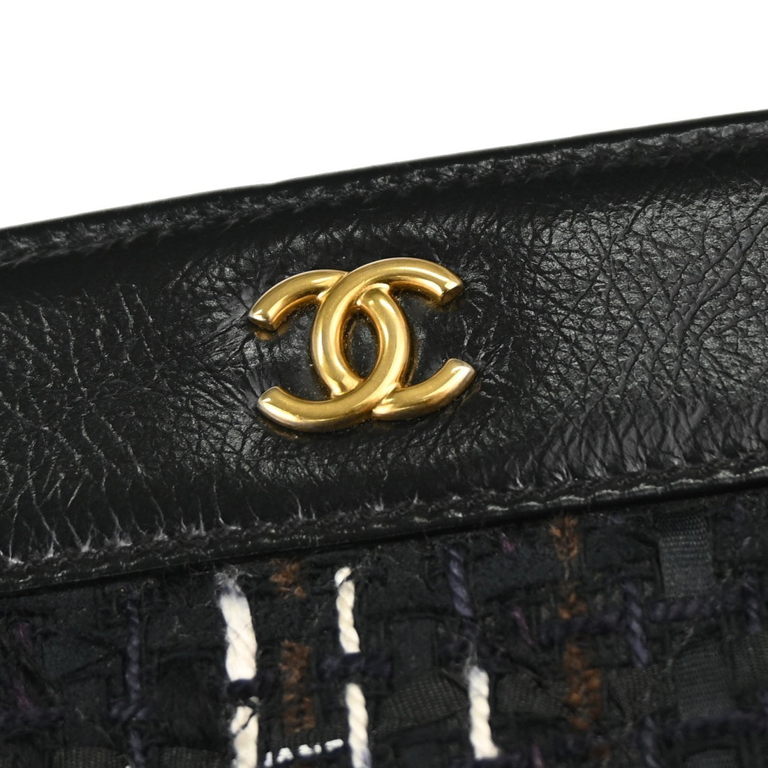 Chanel Black Calfskin Tweed WOC Wallet on Chain Shoulder Bag Vintage