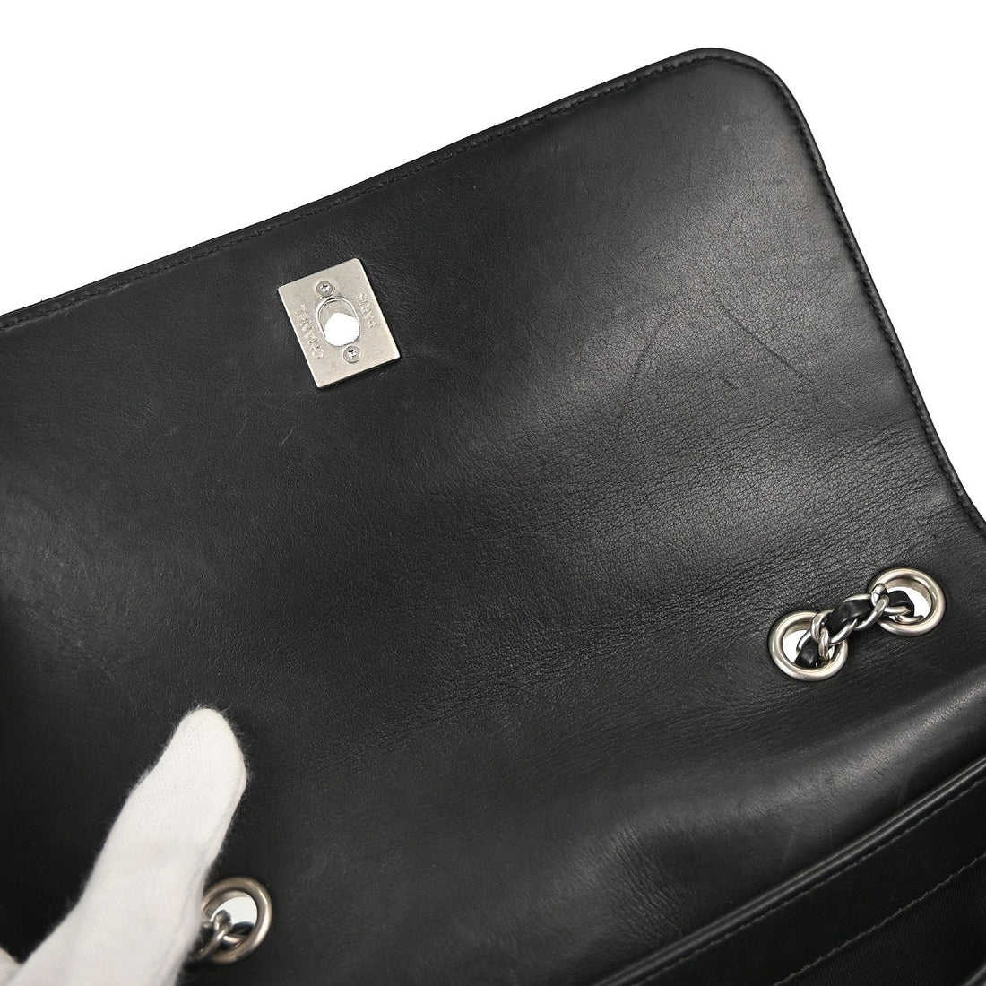 Chanel Black Lambskin Chevron Stud Turnlock Small Full Flap Shoulder Bag Vintage