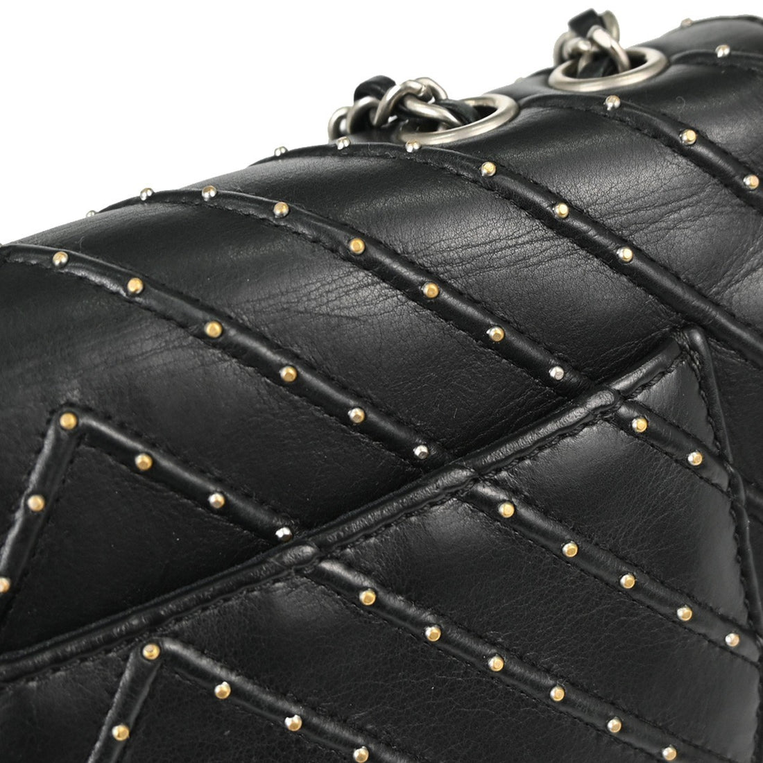 Chanel Black Lambskin Chevron Stud Turnlock Small Full Flap Shoulder Bag Vintage