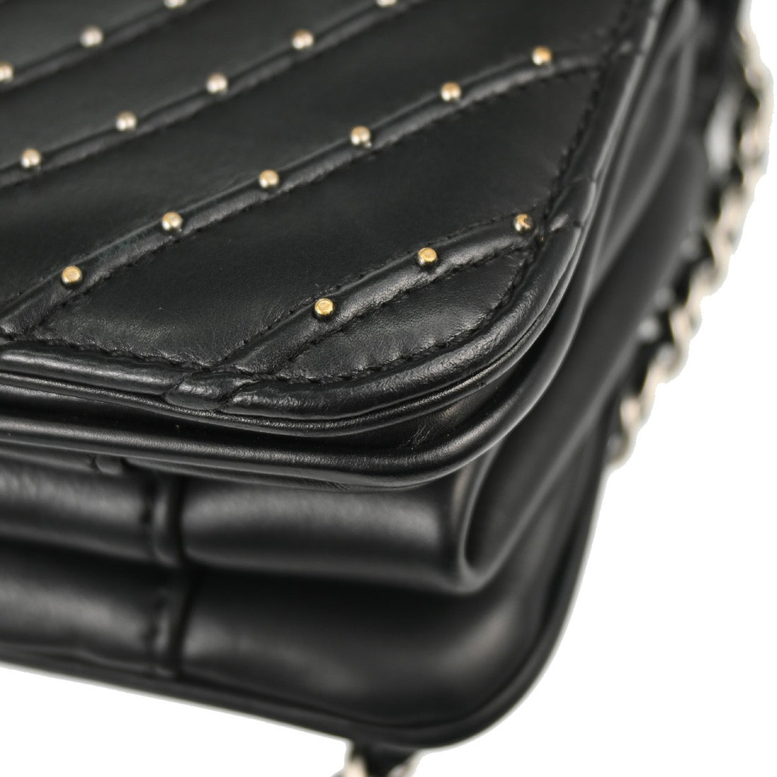 Chanel Black Lambskin Chevron Stud Turnlock Small Full Flap Shoulder Bag Vintage