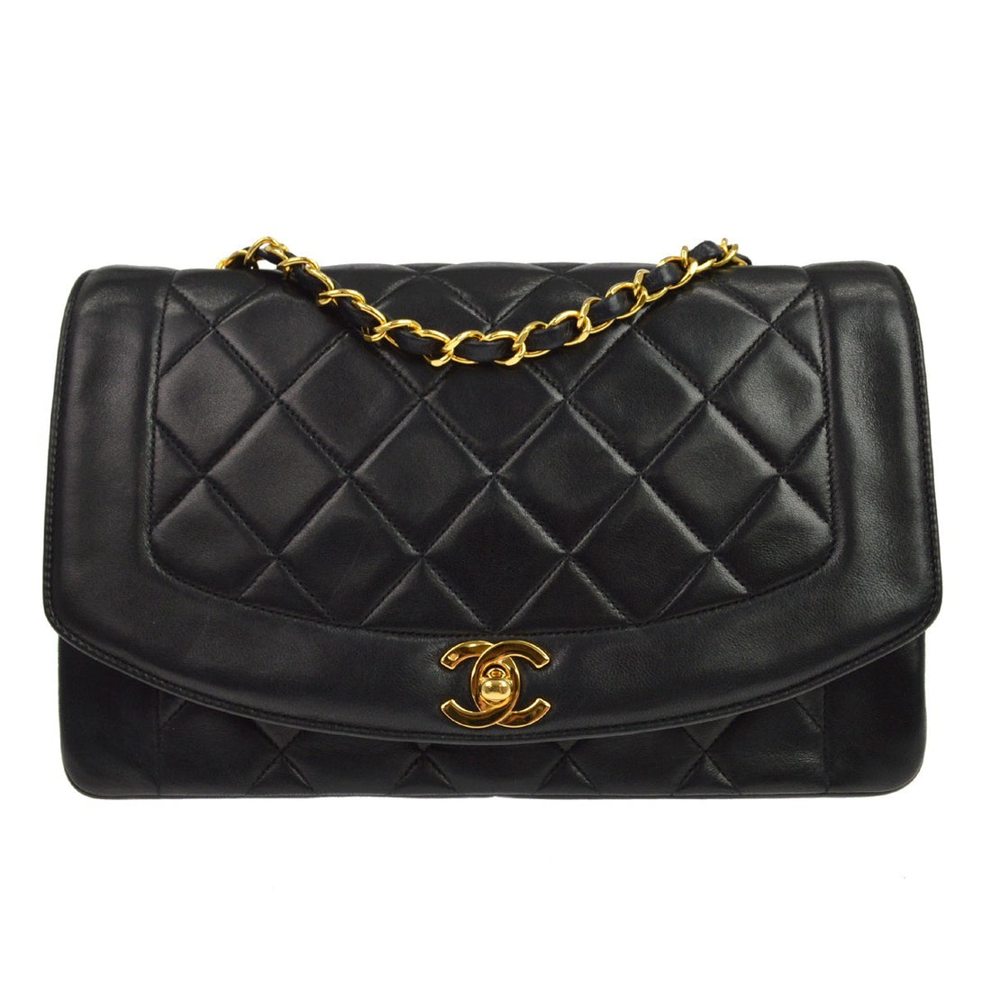 Chanel Black Lambskin Medium Diana Shoulder Bag Vintage
