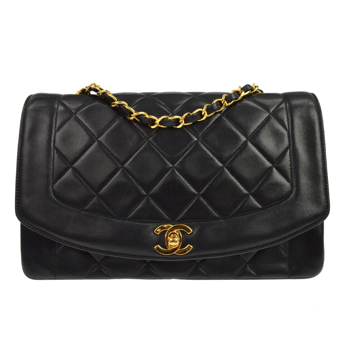 Chanel Black Lambskin Medium Diana Shoulder Bag Vintage