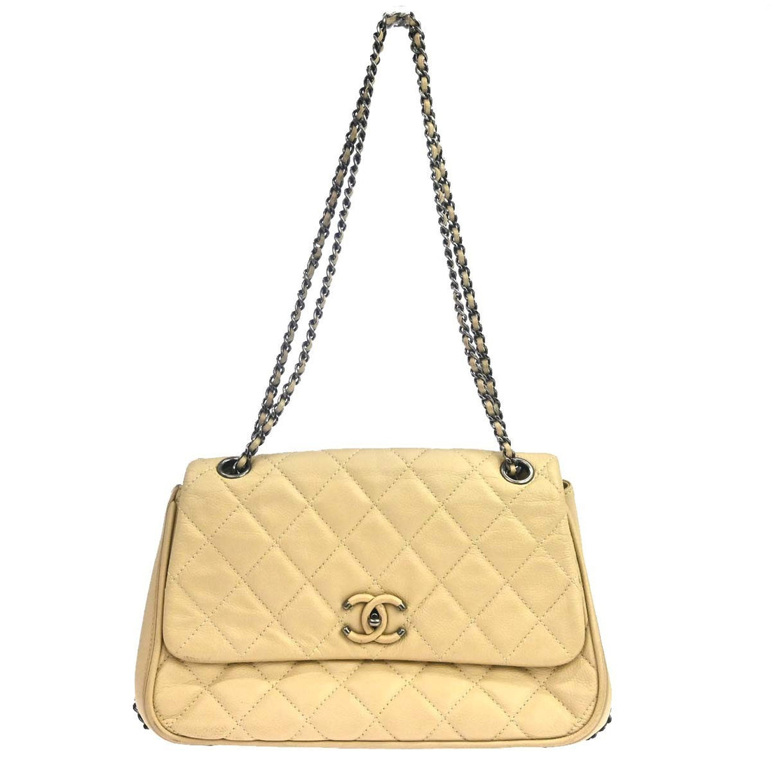 Chanel Borsa a Mano con Catena in Pelle Caviar Beige Vintage