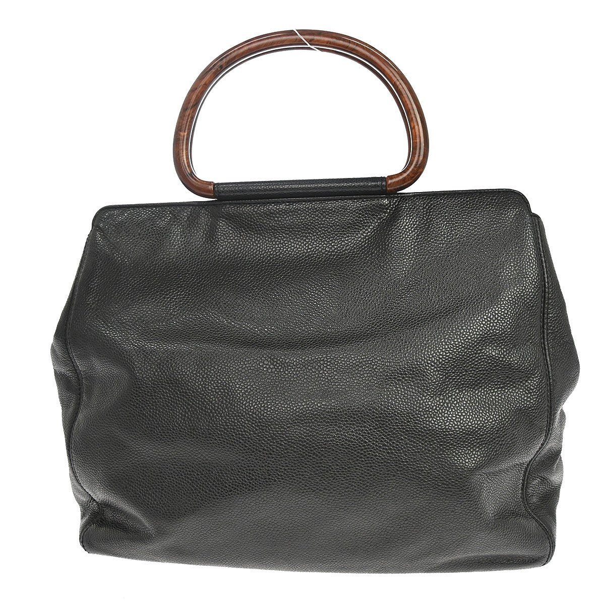 Chanel Borsa con Manici in Legno in Pelle Caviar Nera Vintage – foto 2