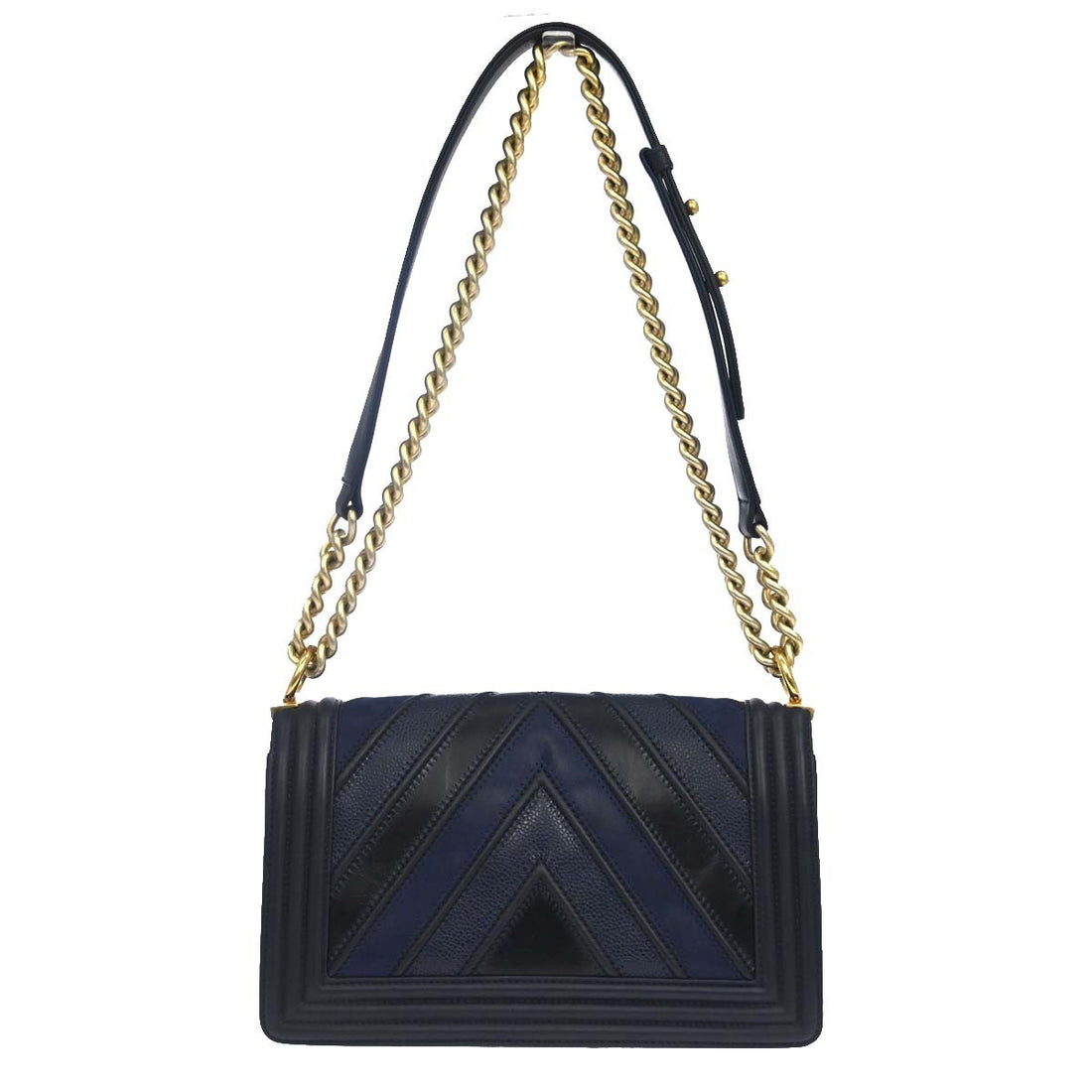 Chanel Boy Medium a Spalla in Pelle di Vitello Nera e Blu Vintage