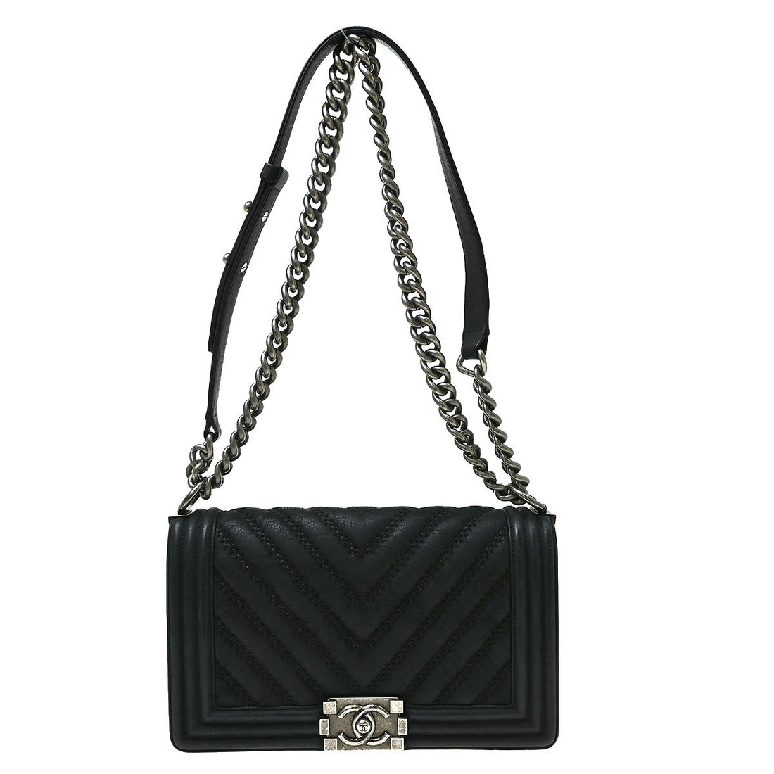Chanel Boy Medium Chevron in Pelle di Agnello Nero Vintage