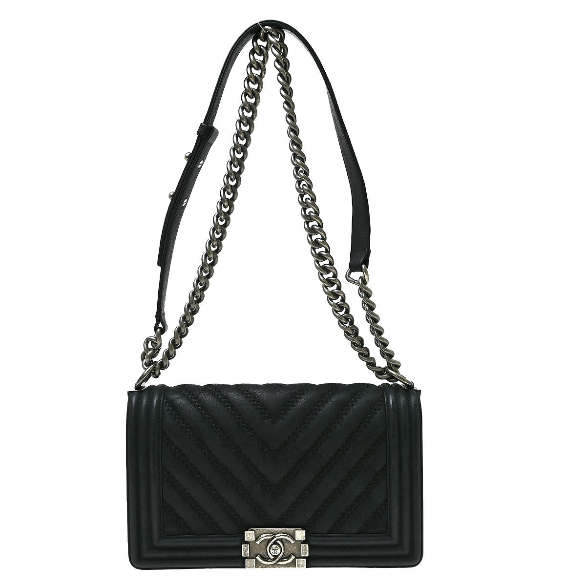 Chanel Boy Medium Chevron in Pelle di Agnello Nero Vintage