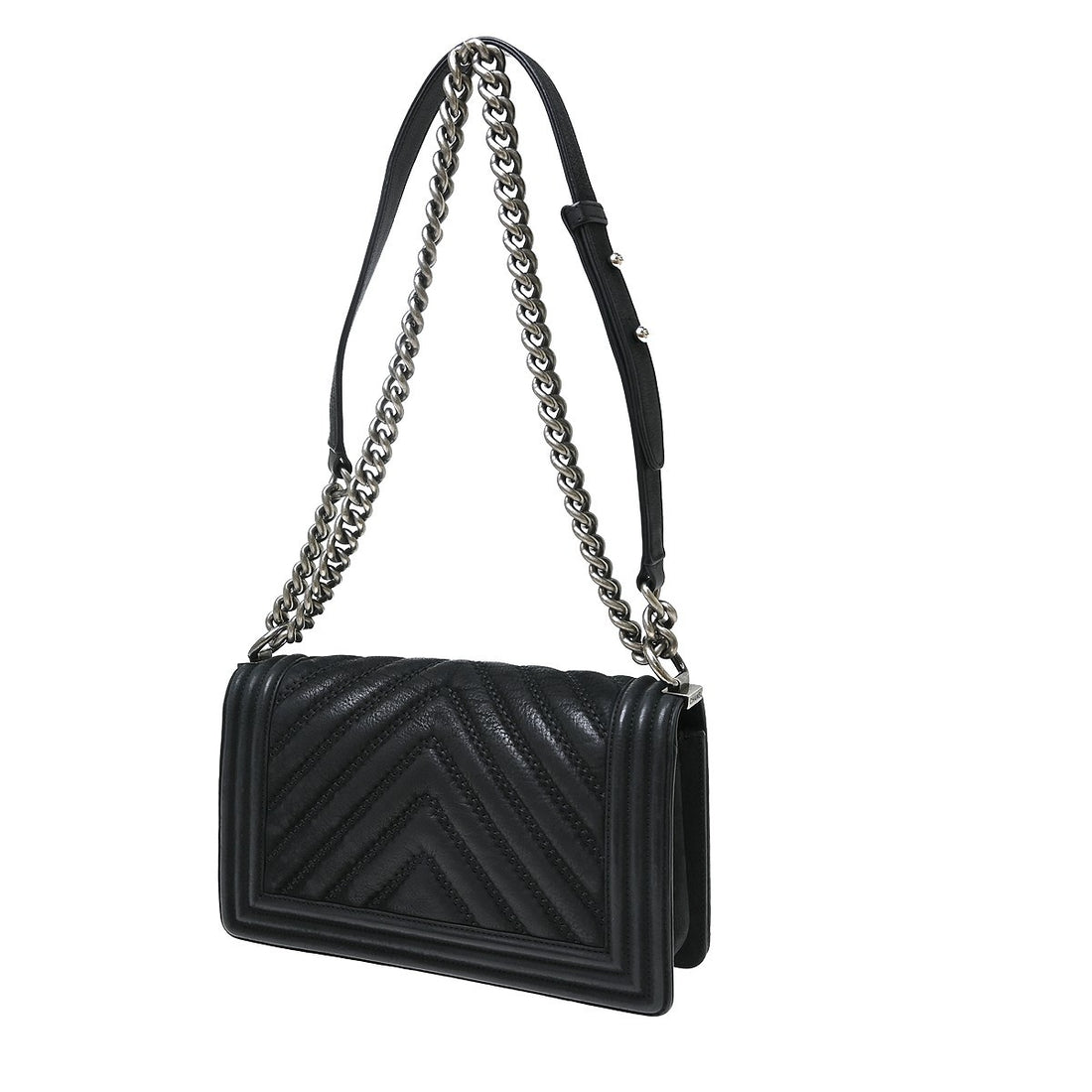 Chanel Boy Medium Chevron in Pelle di Agnello Nero Vintage