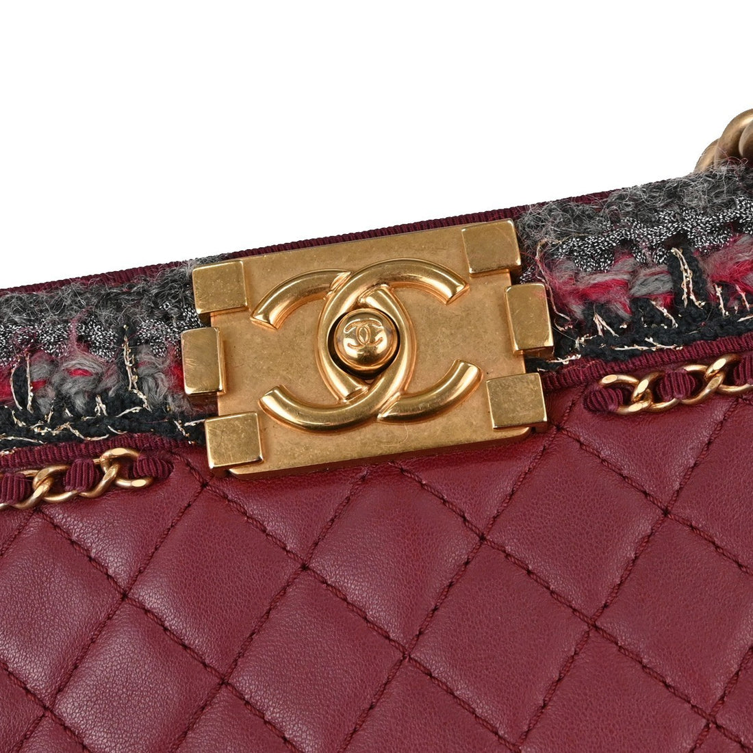 Boy Chanel Red Lambskin Tweed Medium Shoulder Bag Vintage