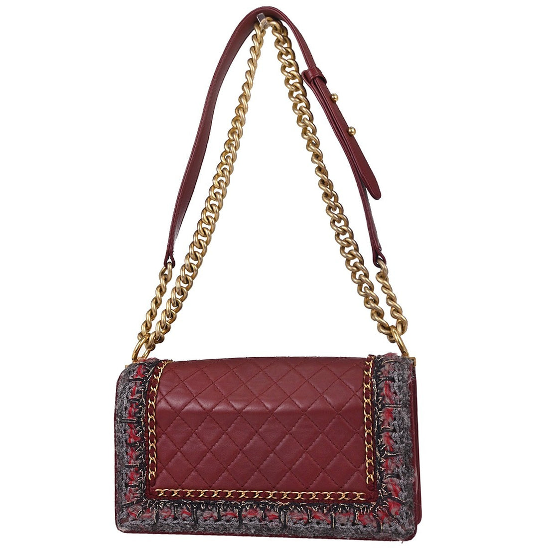 Boy Chanel Red Lambskin Tweed Medium Shoulder Bag Vintage