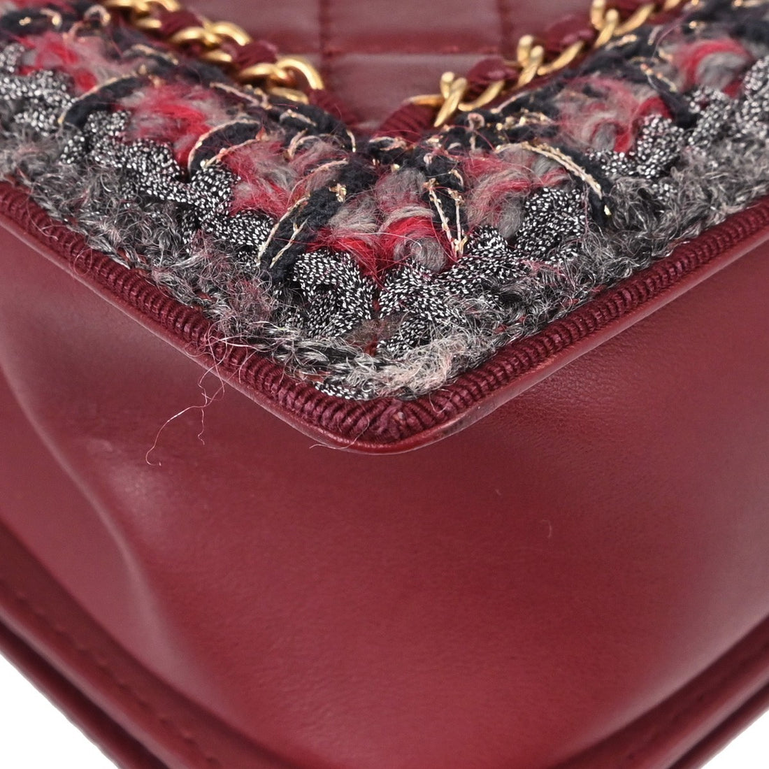 Boy Chanel Red Lambskin Tweed Medium Shoulder Bag Vintage