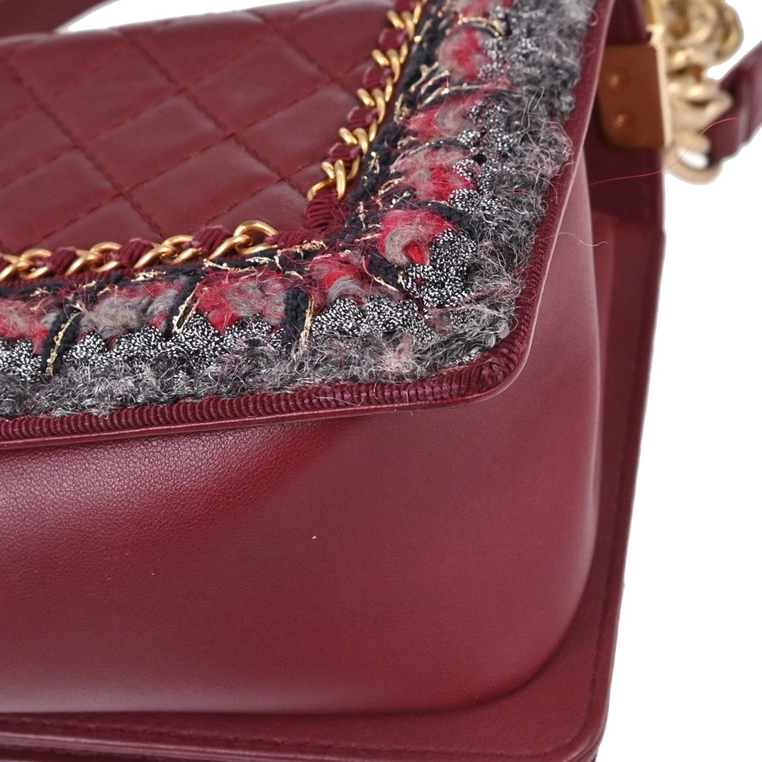 Boy Chanel Red Lambskin Tweed Medium Shoulder Bag Vintage