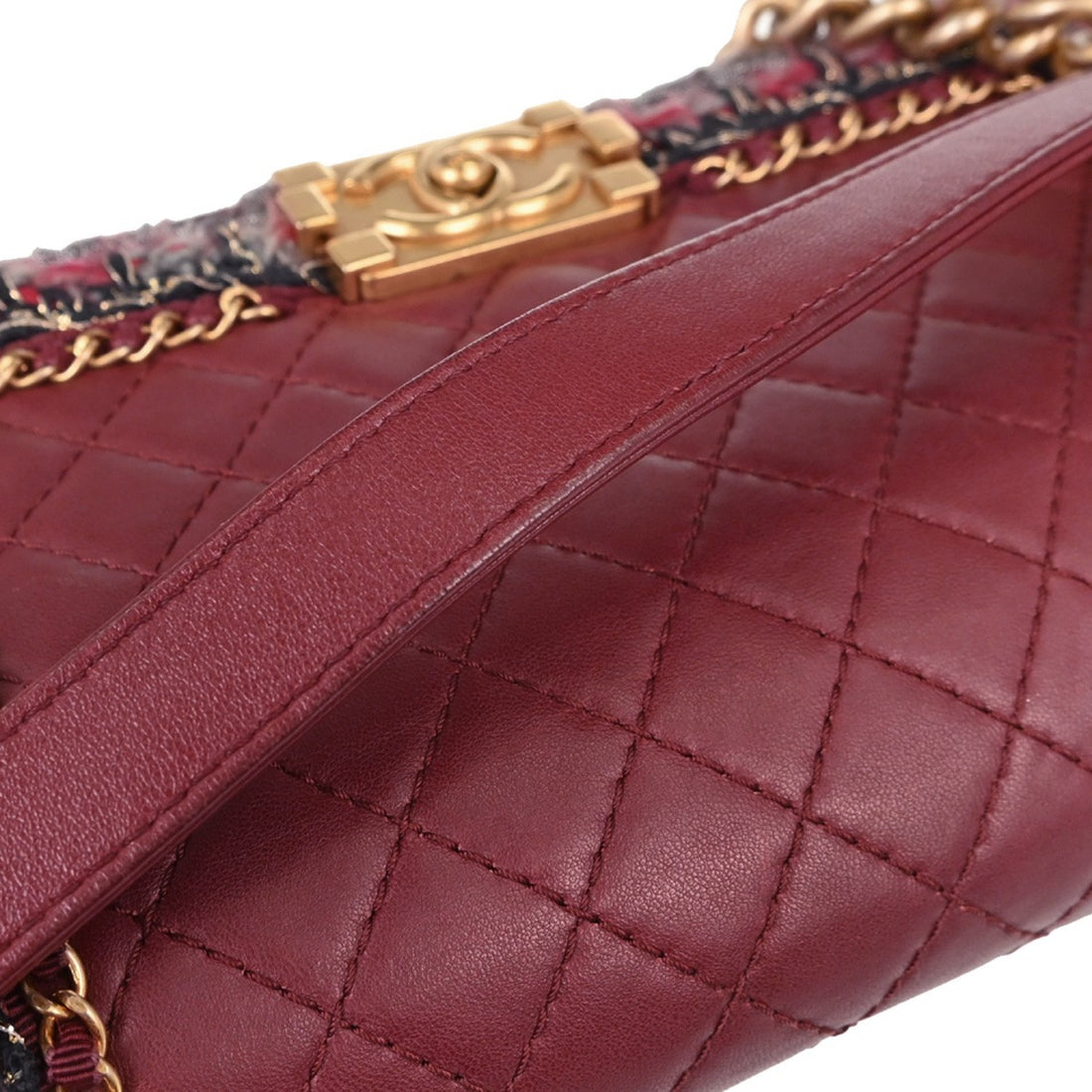 Boy Chanel Red Lambskin Tweed Medium Shoulder Bag Vintage