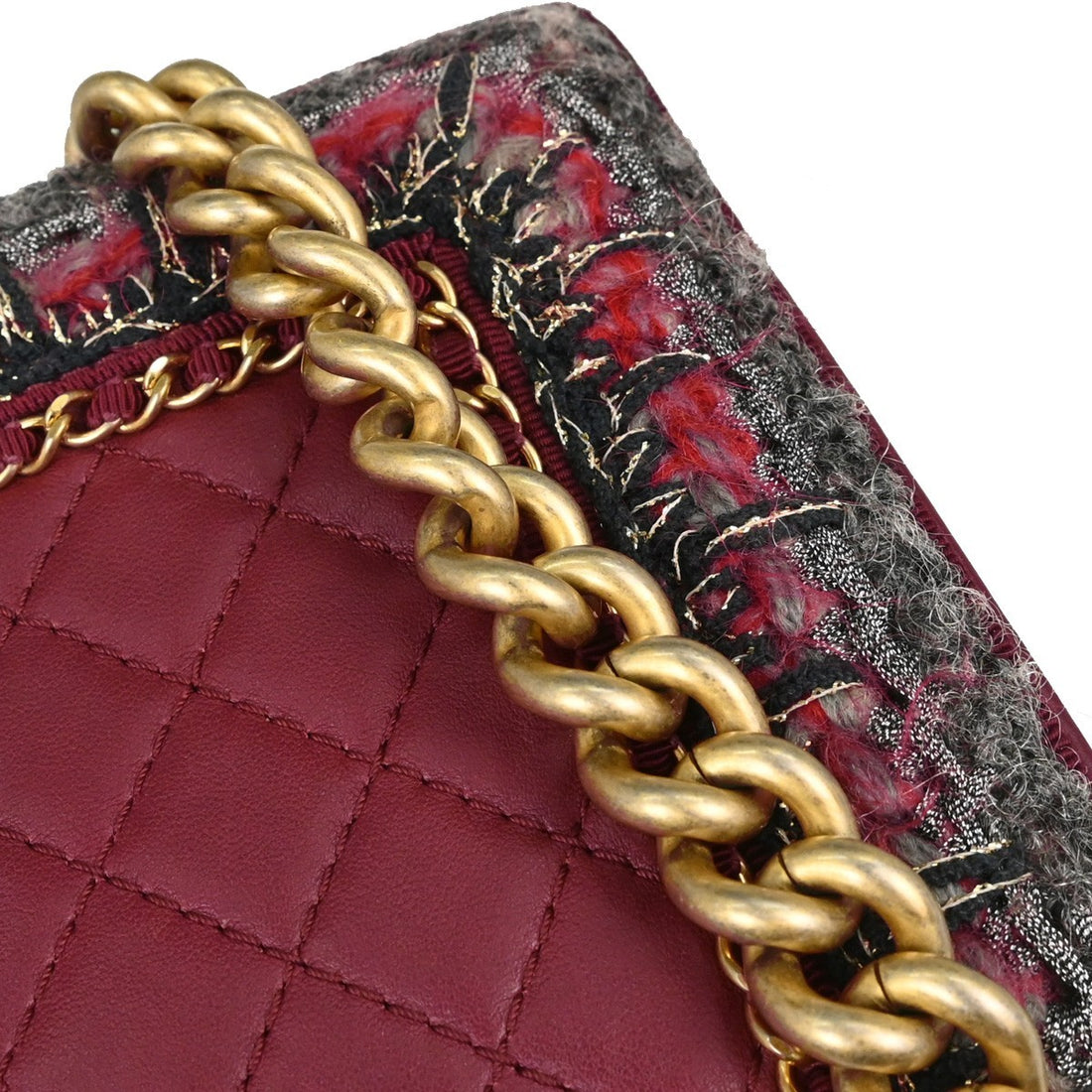 Boy Chanel Red Lambskin Tweed Medium Shoulder Bag Vintage
