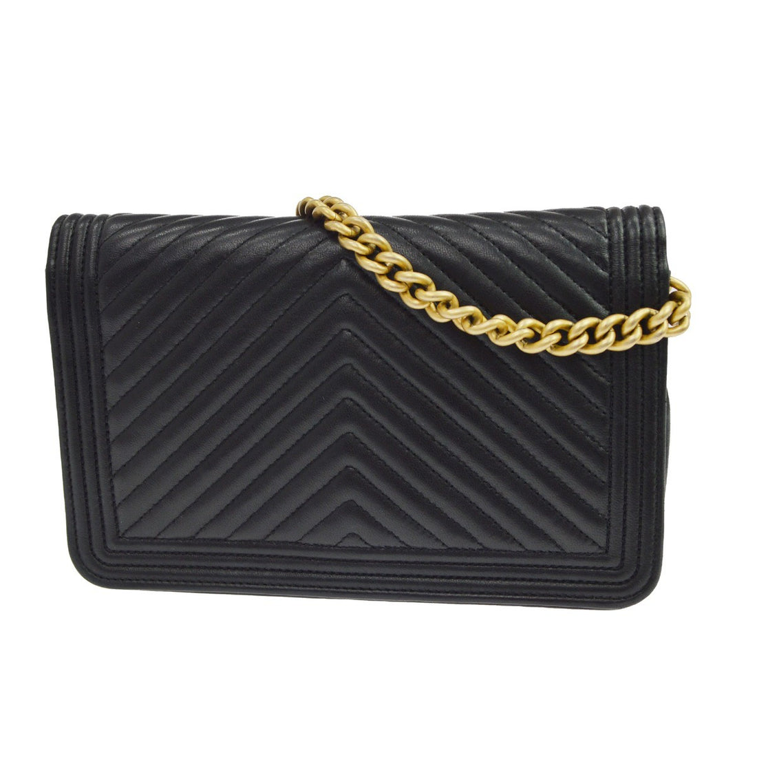 Chanel Boy Wallet on Chain in Pelle di Agnello Chevron Nero Vintage