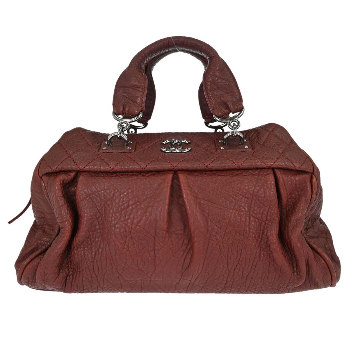 Chanel Burgundy Calfskin Bowling Handbag Vintage