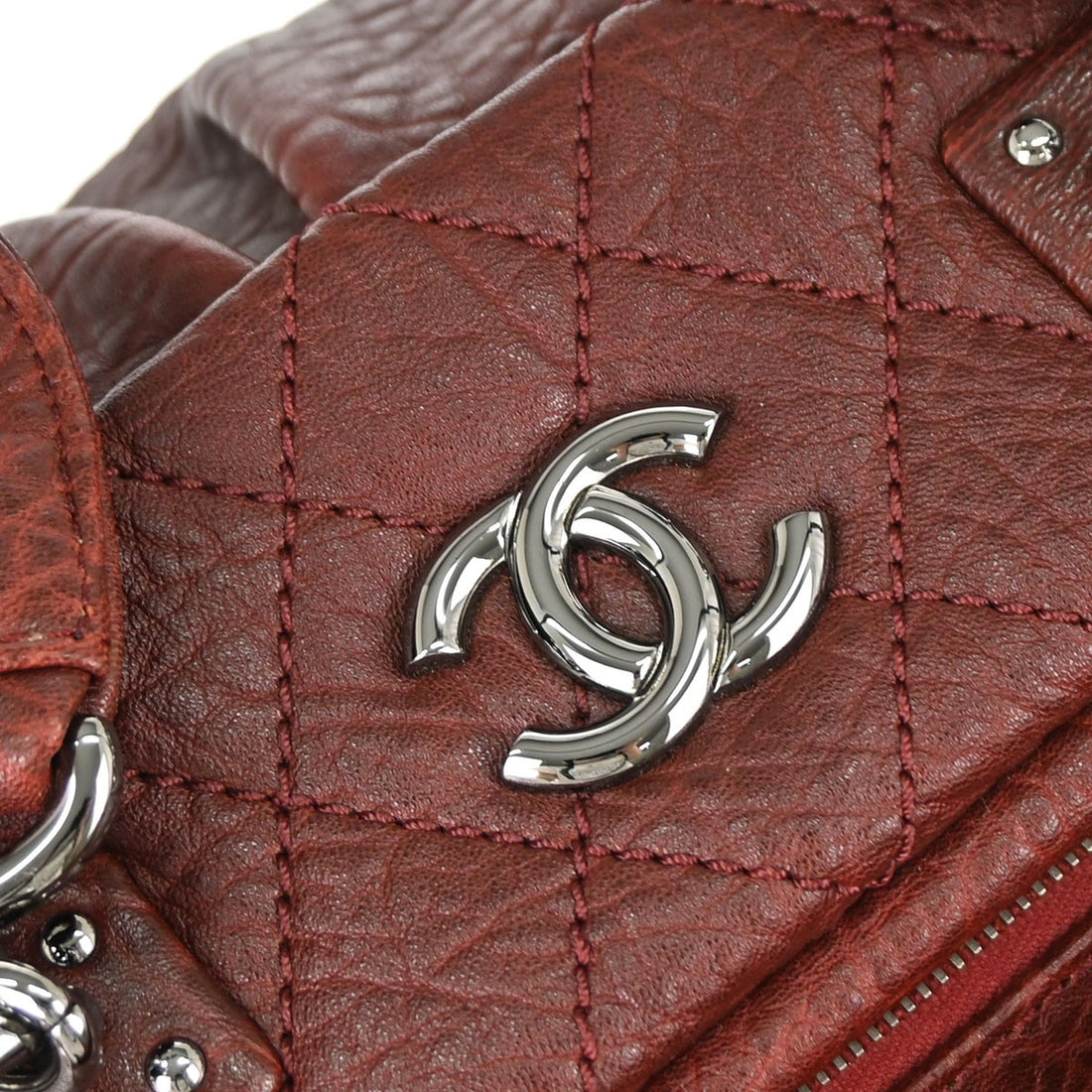 Chanel Burgundy Calfskin Bowling Handbag Vintage