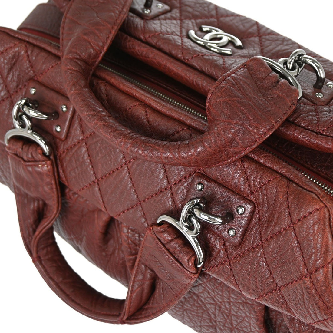 Chanel Burgundy Calfskin Bowling Handbag Vintage