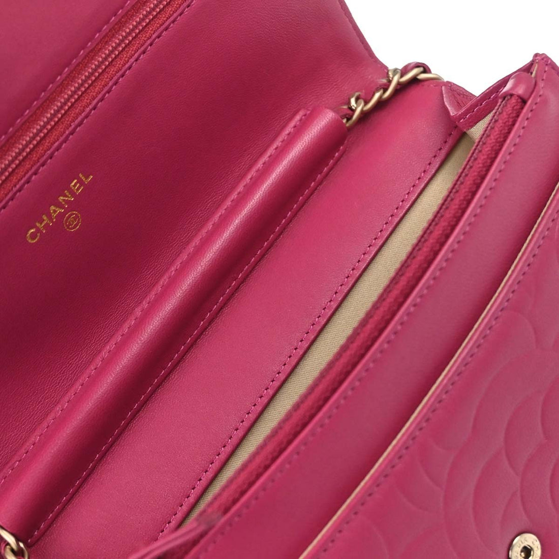 Chanel Camellia Wallet on Chain in Pelle di Agnello Rosa Vintage