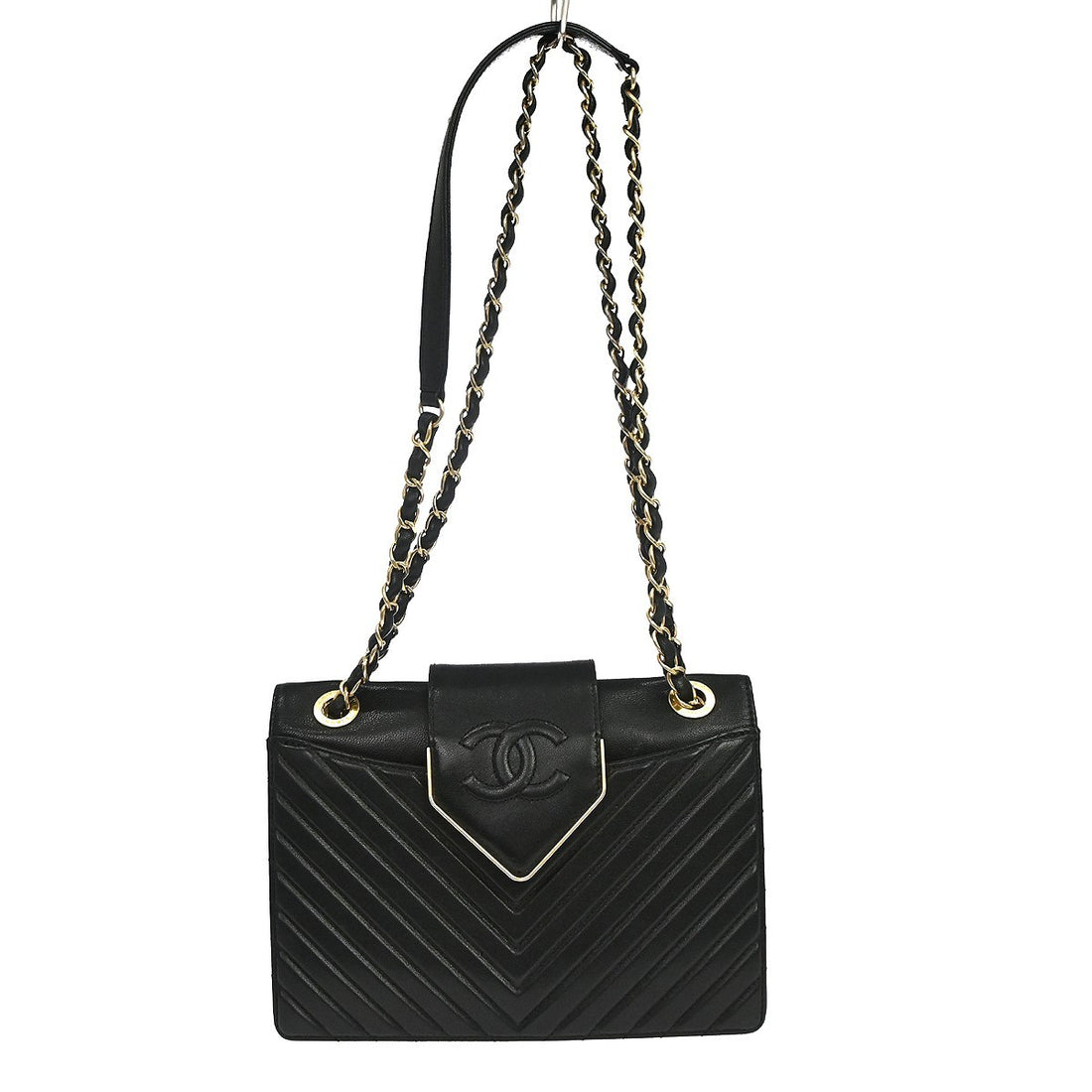 Chanel Chevron Collar and Tie Flap in Pelle di Agnello Nero Vintage