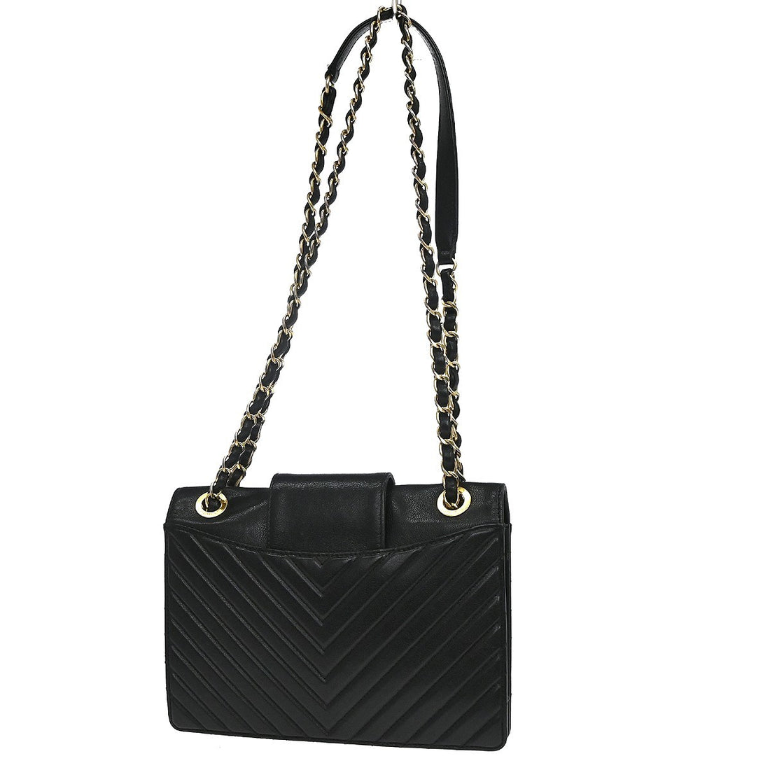 Chanel Chevron Collar and Tie Flap in Pelle di Agnello Nero Vintage