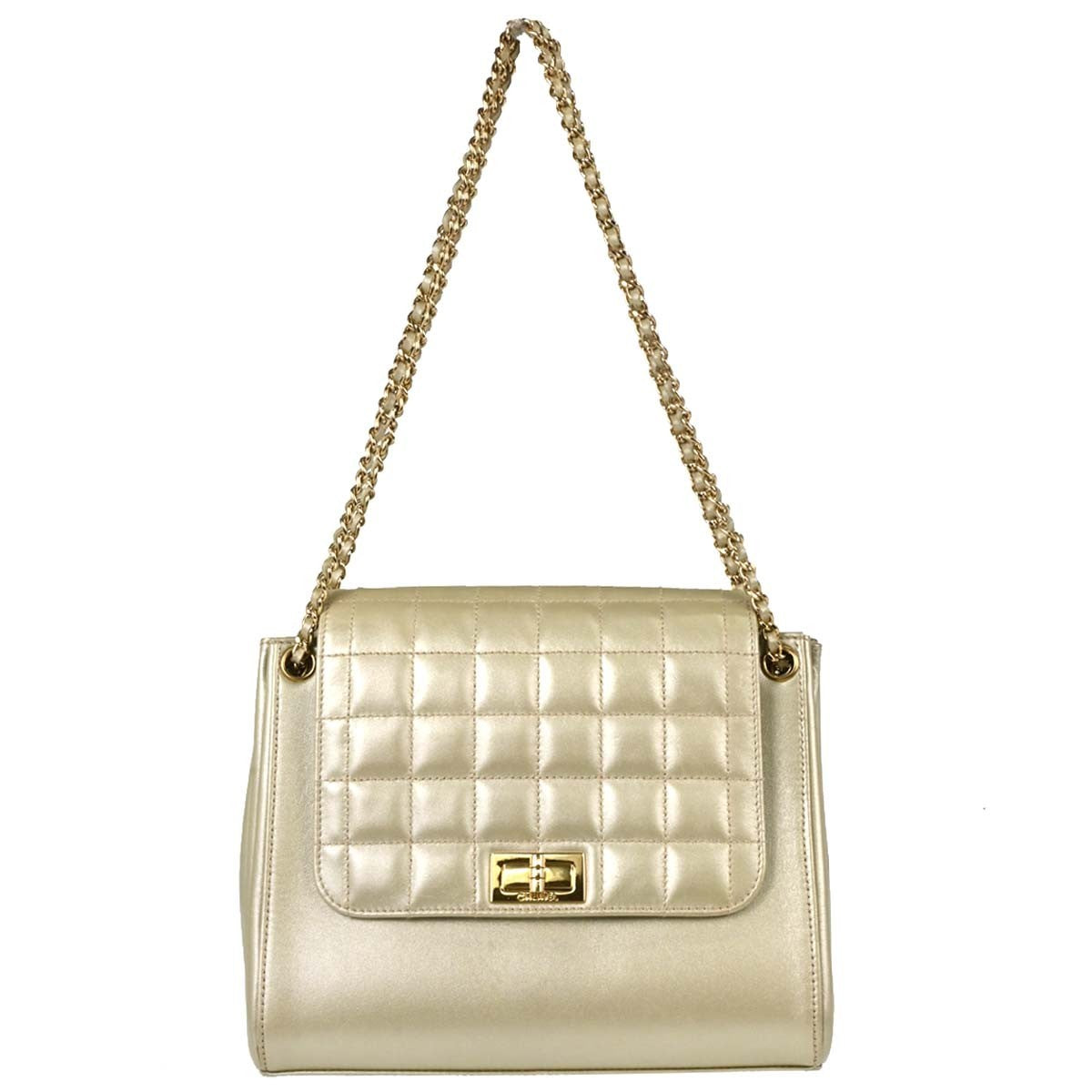 Chanel Choco Bar Mademoiselle Lock in Pelle di Agnello Oro Vintage