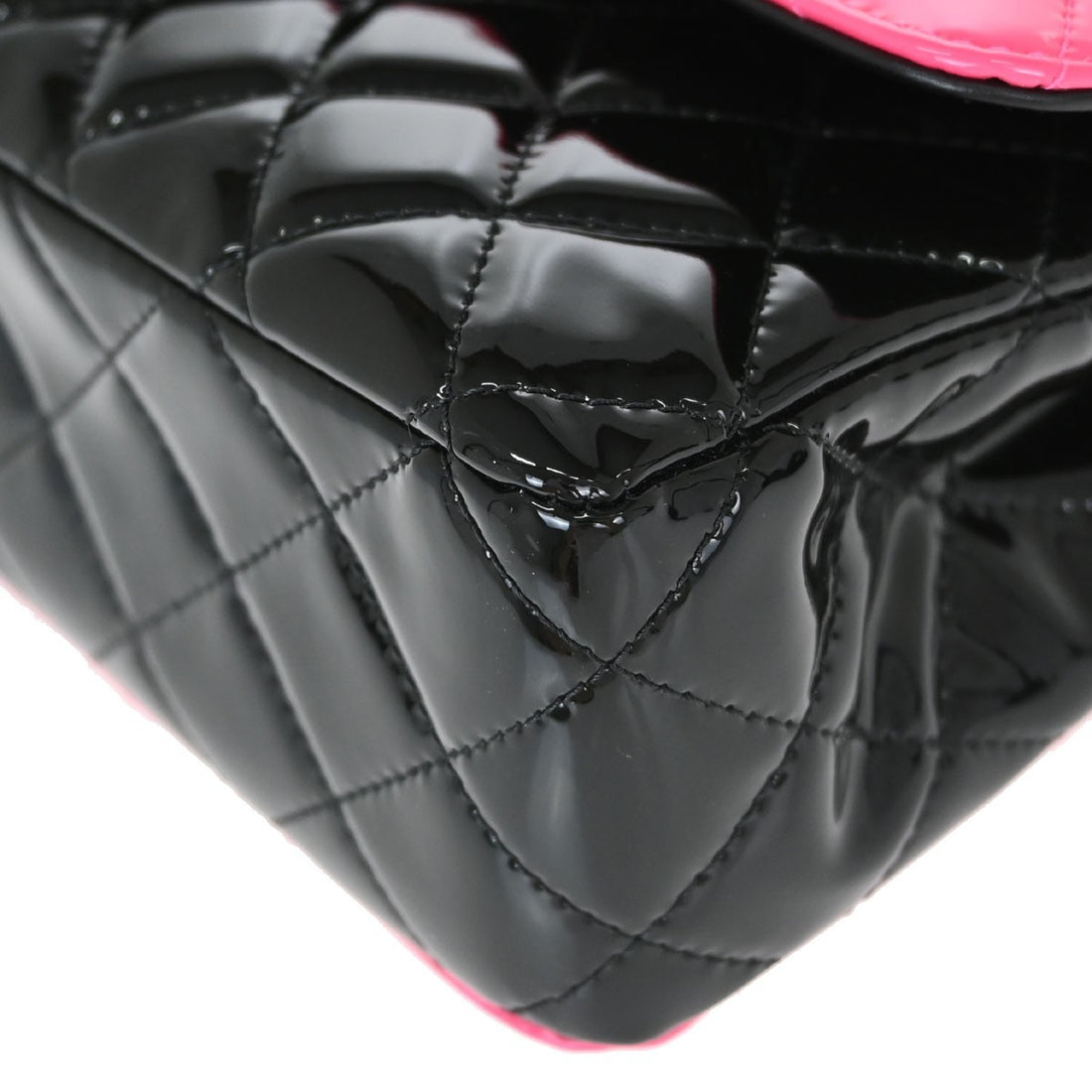 Chanel Classic Double Flap Medium in Pelle Verniciata Nera e Rosa Vintage