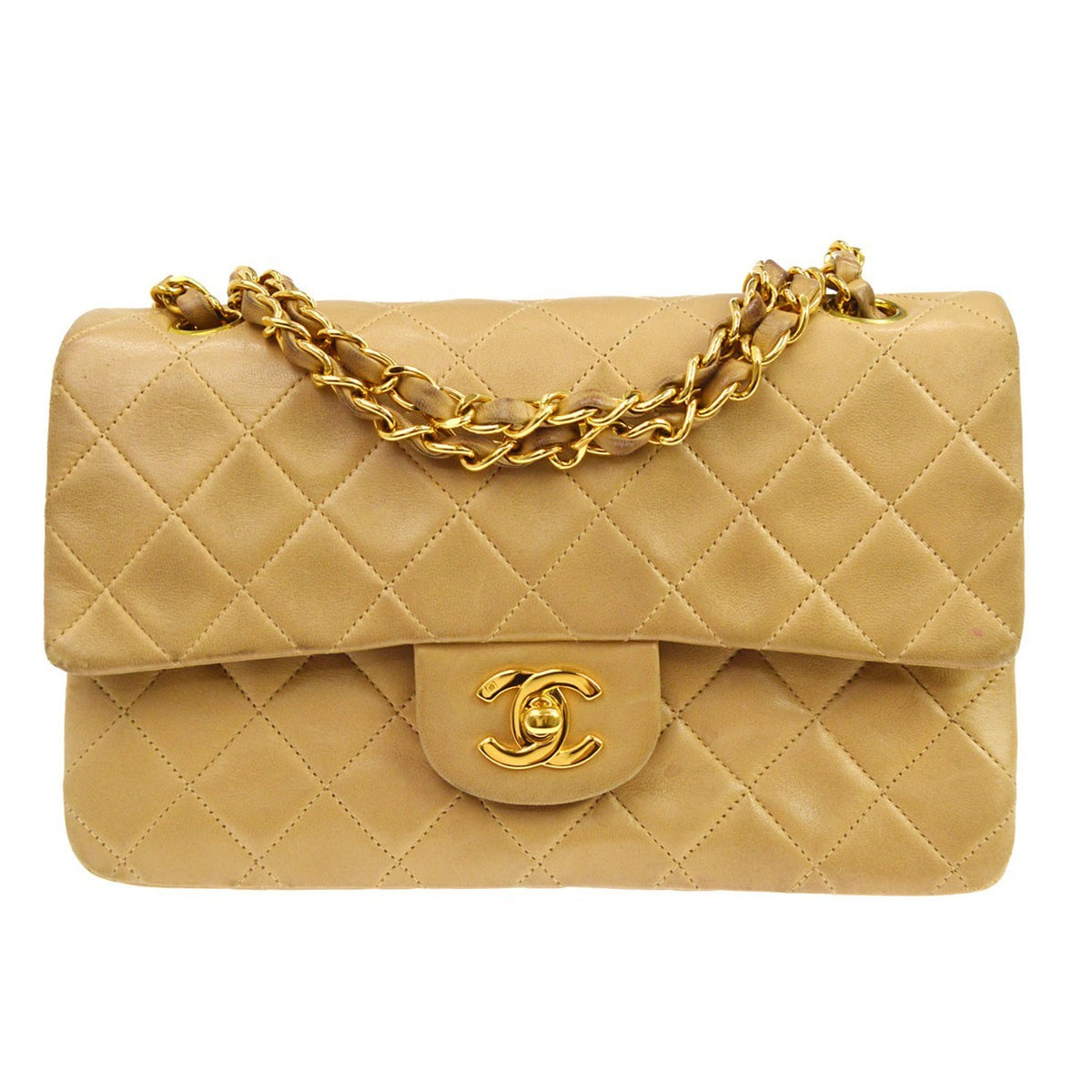 Chanel Classic Double Flap Small in Pelle di Agnello Beige Vintage