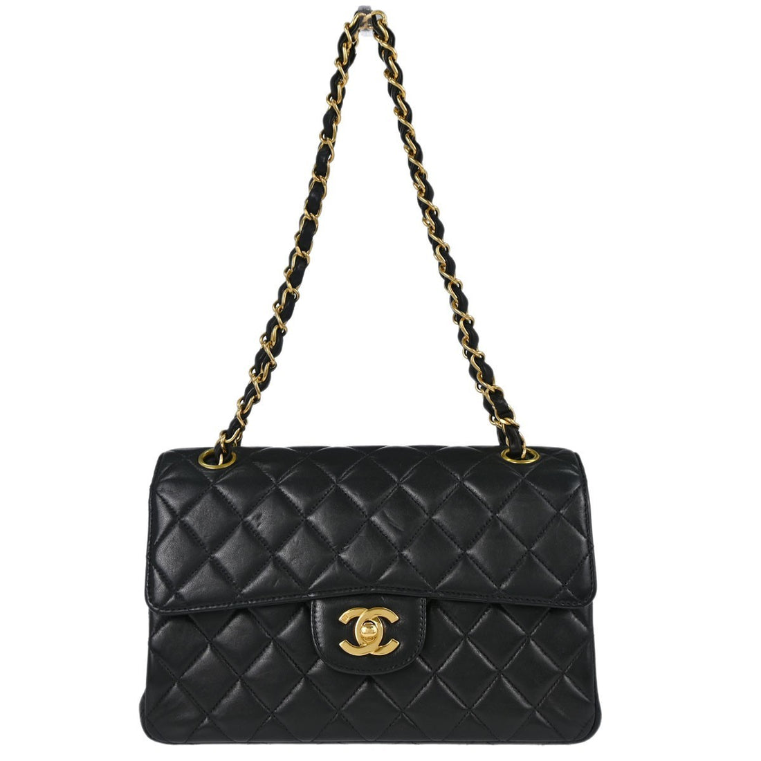Chanel Black Lambskin Double Sided Flap Small Shoulder Bag Vintage